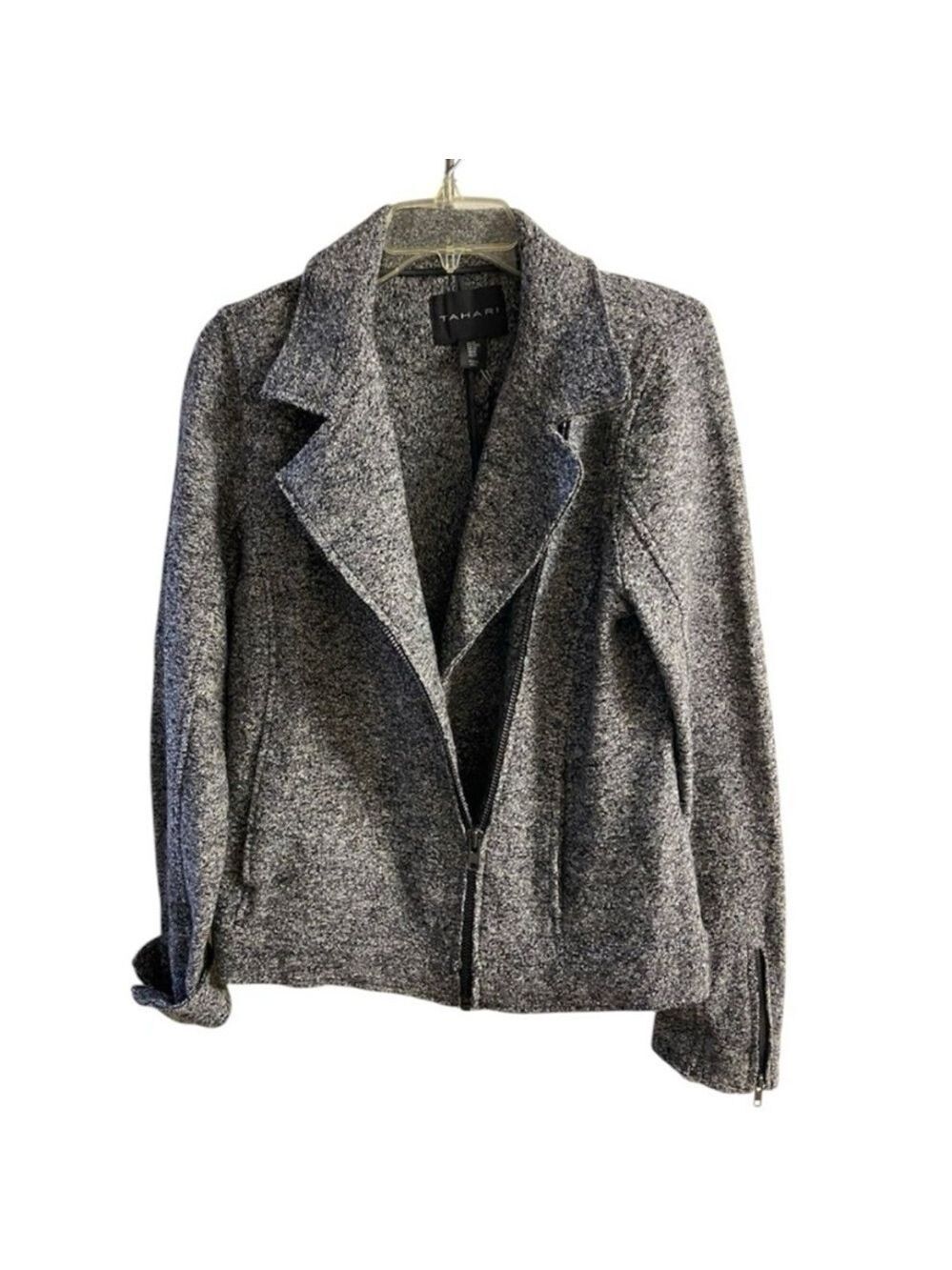 Tahari Women's Gray Jacket moto style zip up medium New